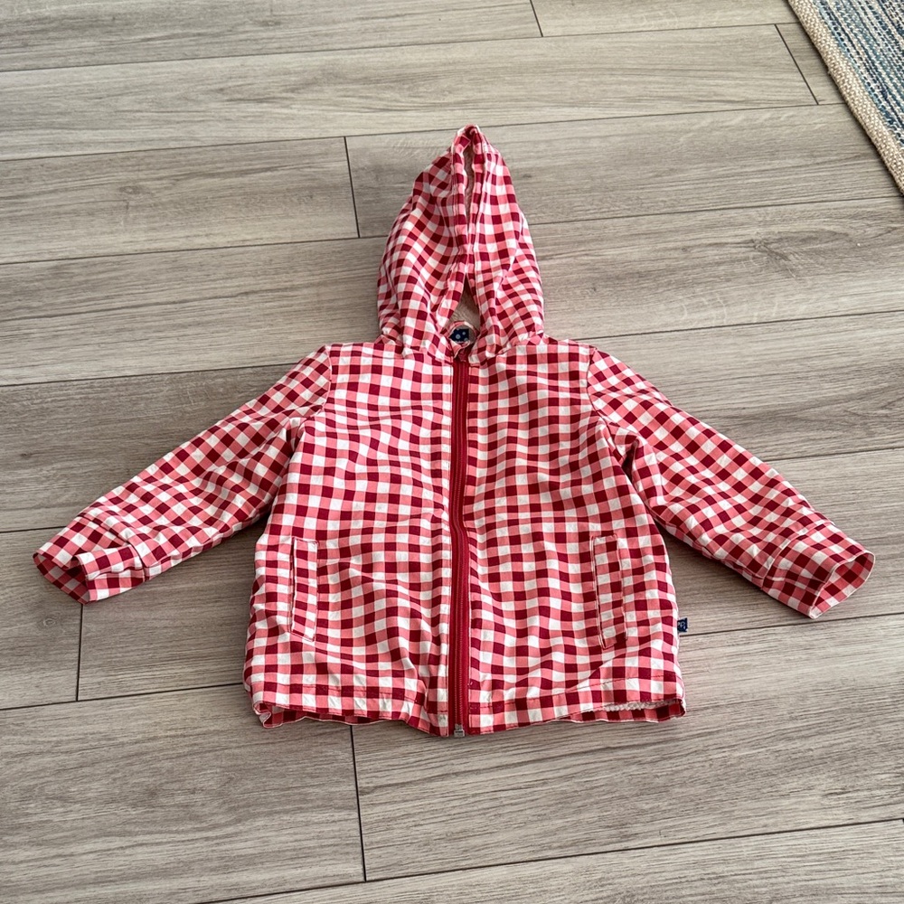 Kickee Pants Red Pink and White Gingham Sherpa Lined Coat 3T